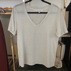 Cupcakes and Cashmere Sparkle Sparkly Silver Grey V Neck Tee Shirt T-Shit